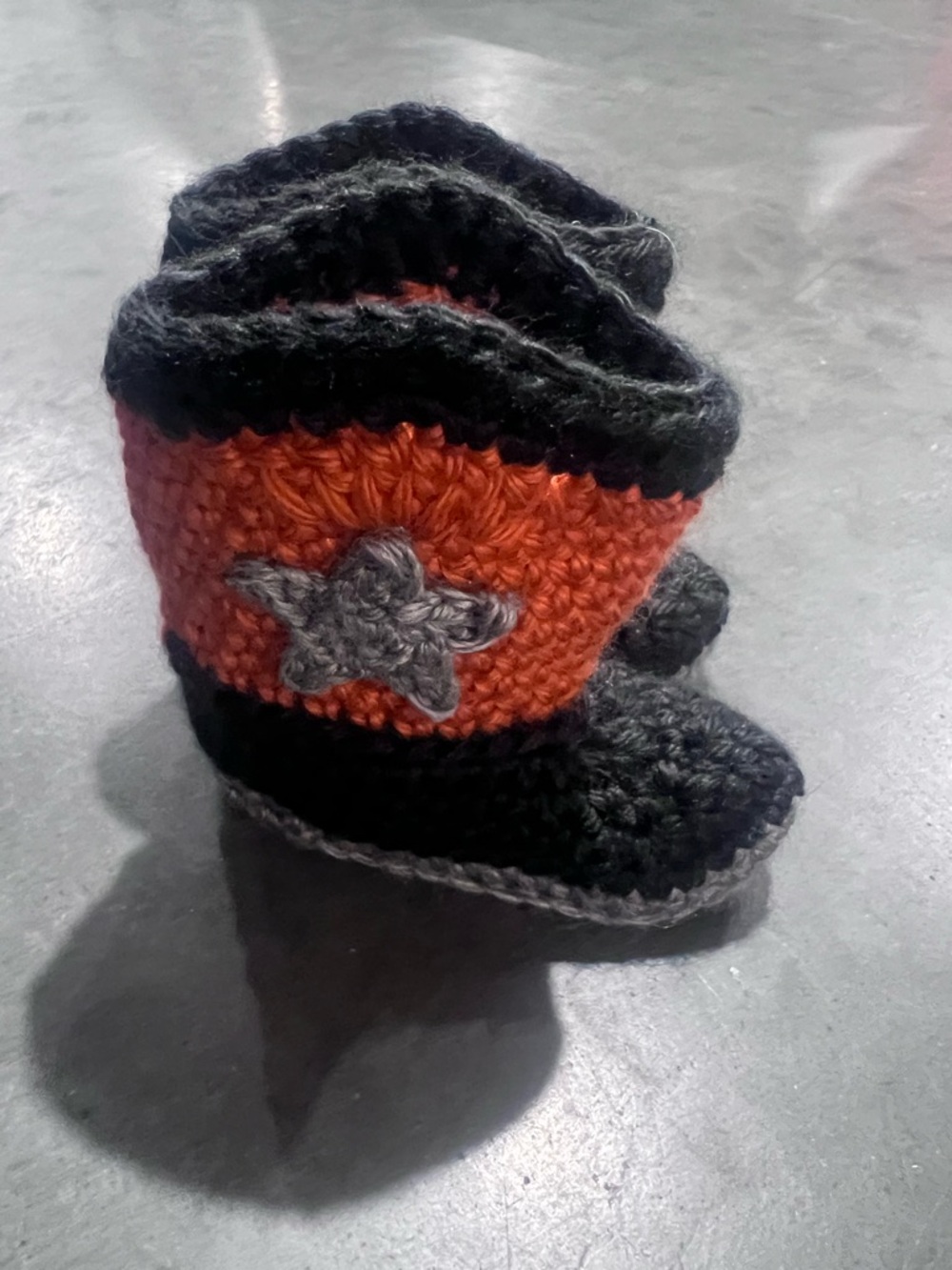Handmade Kids Crochet Boots in Orange and Gray